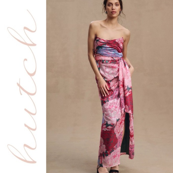 Hutch Julietta Strapless Chiffon Side-Slit Column Gown Size 10 Anthropologie - Picture 6 of 13